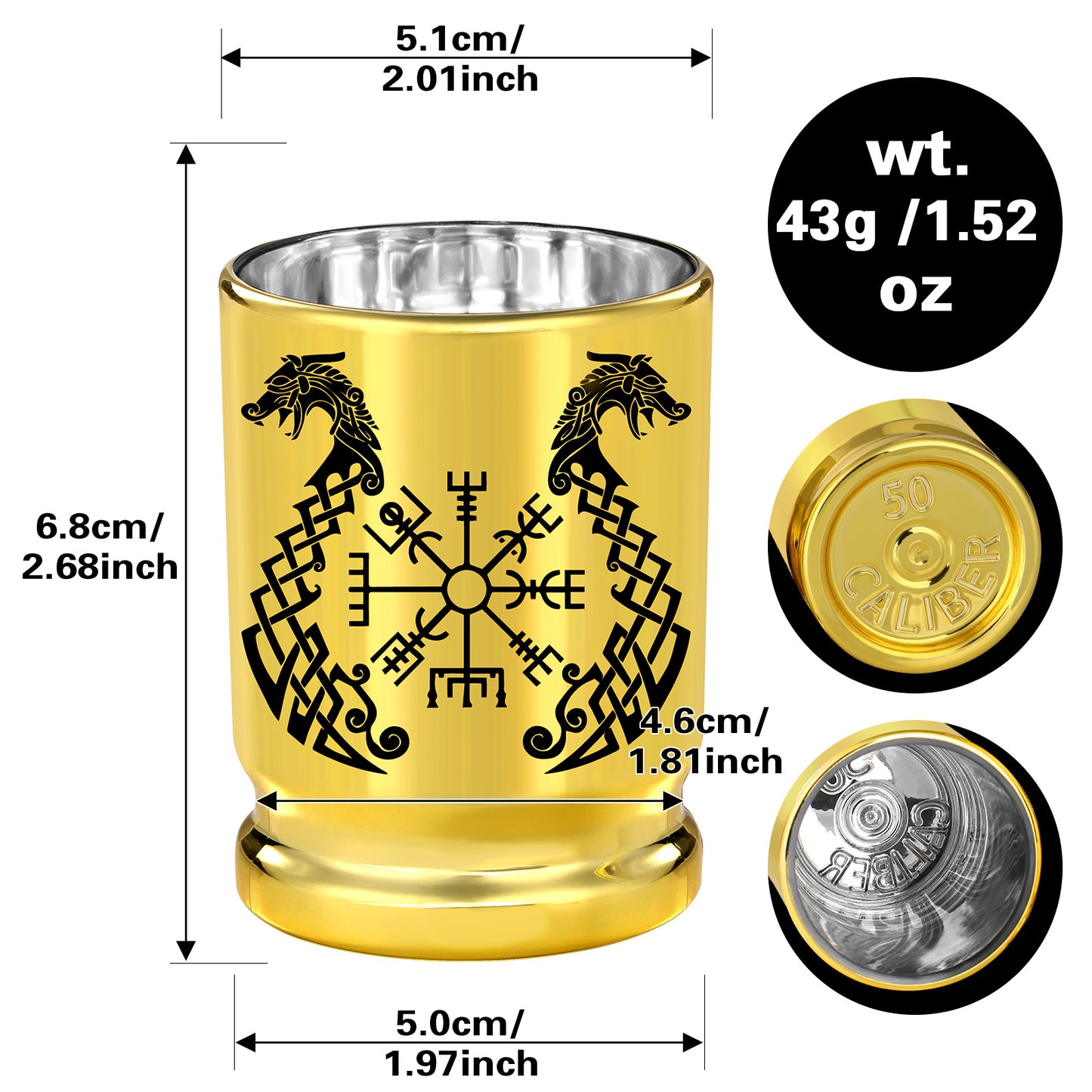 2pcs 50 Caliber Viking Totem Loong Boat Golden Plastic Wine Glasses With Gift Box - Leak Proof, Reusable - Fashionable Animal Print Design, Suitable For Whisky, Tequila, Etc
