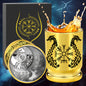 2pcs 50 Caliber Viking Totem Loong Boat Golden Plastic Wine Glasses With Gift Box - Leak Proof, Reusable - Fashionable Animal Print Design, Suitable For Whisky, Tequila, Etc